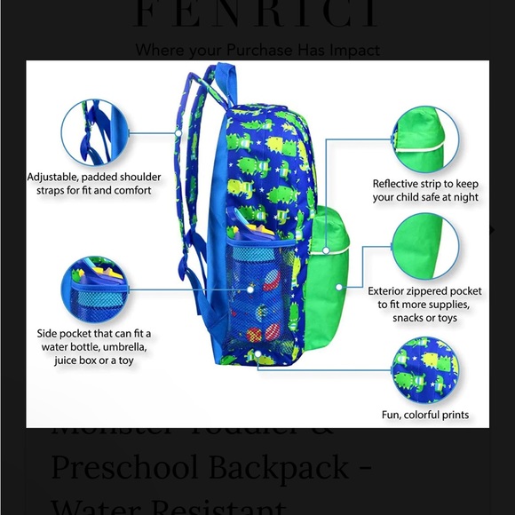 Monster Toddler & Preschool Backpack NWT - Picture 2 of 9